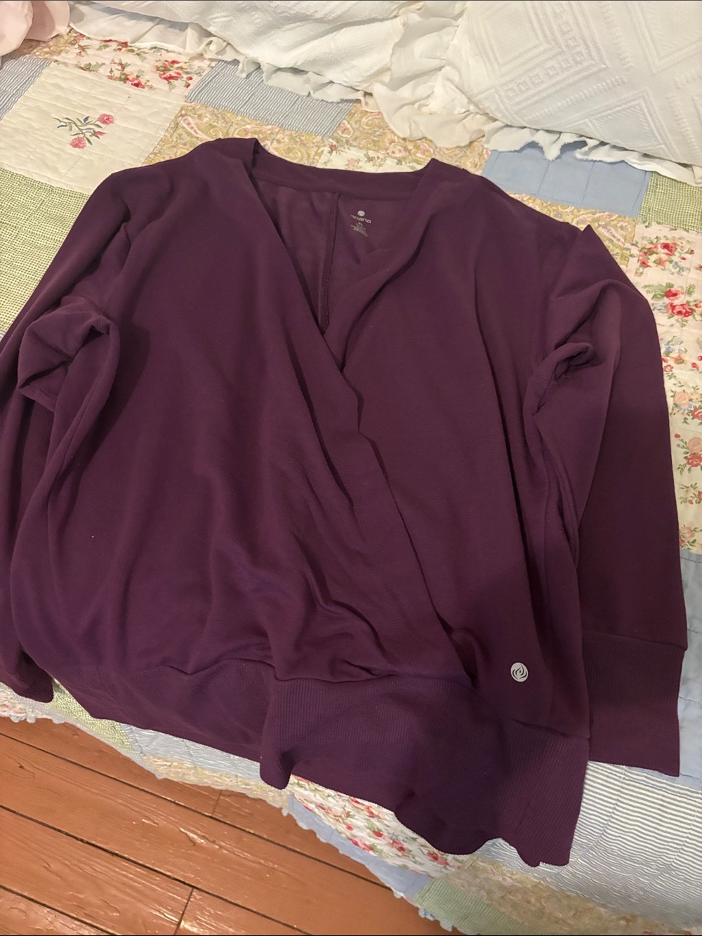 Apana Plum Wrap-Front Pullover Sweatshirt